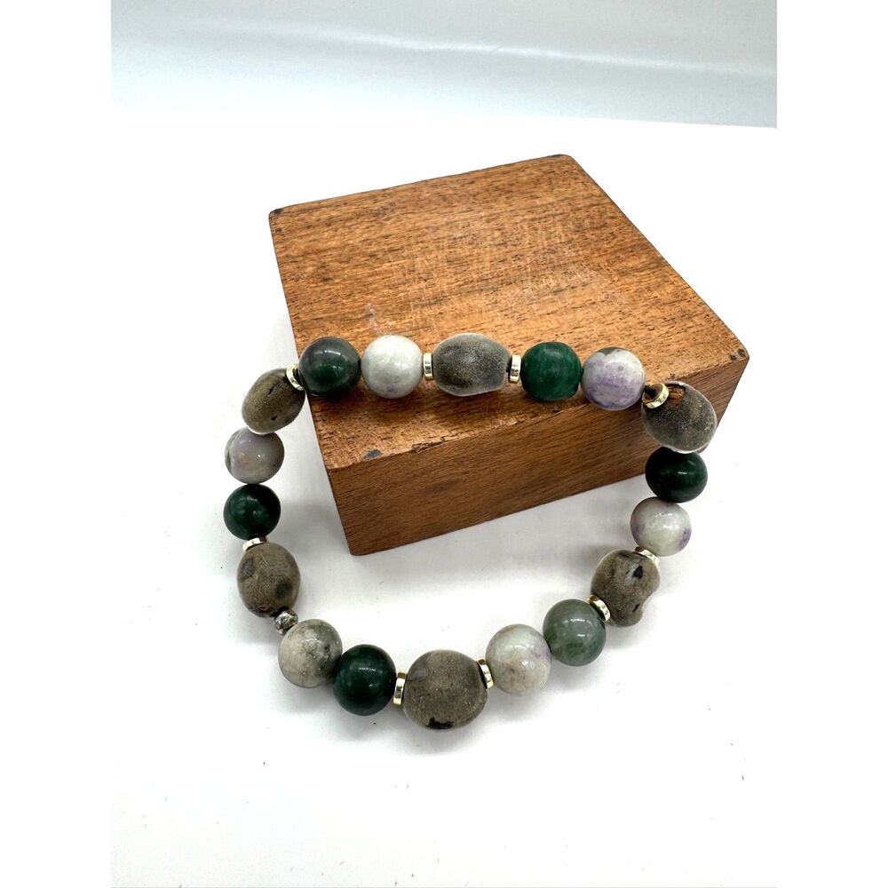 Hawaiian Seeds and Glass & Beads Bracelet Elasticized